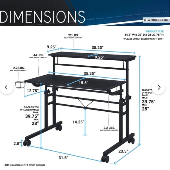 Rolling Writing Desk ( adjustable height) - Picture 3 of 3
